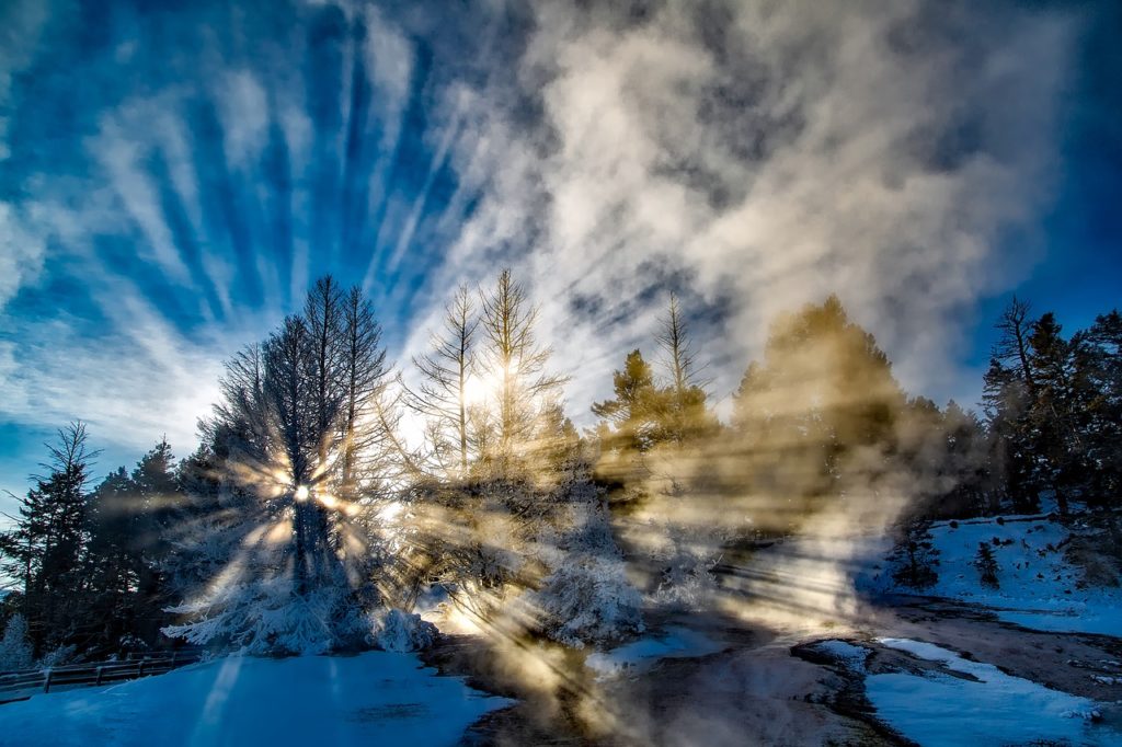 Sun rays in Wyoming snow