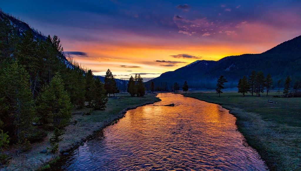 Sunset in Yellowstone Park in Wyoming